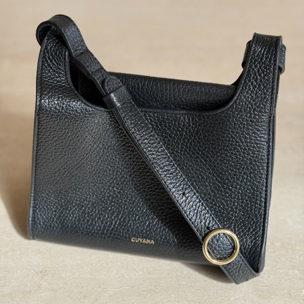 Cuyana Mini Double Loop Bag in Black Pebbled Leather